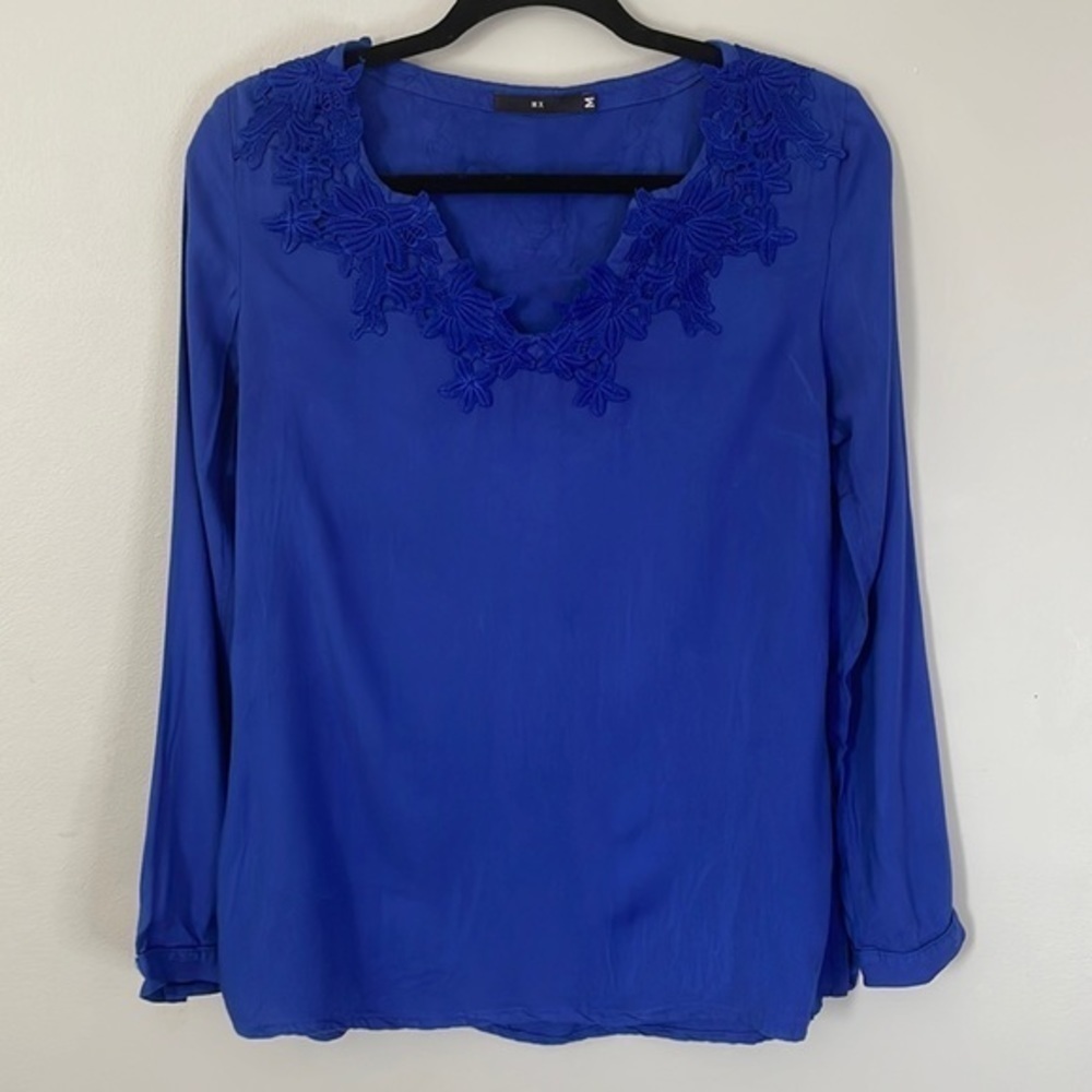 ROYAL Blue Embroidered Long Sleeve Top